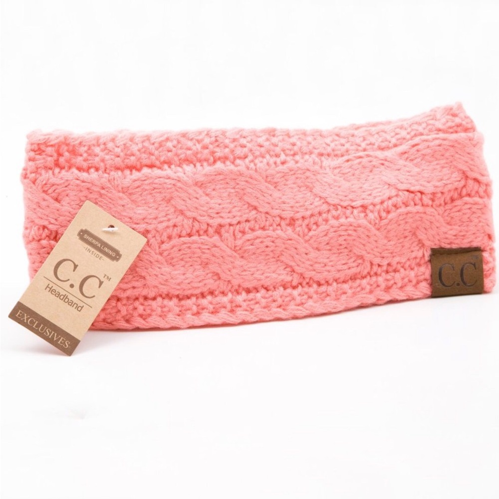 NWT C.C. Sherpa Lined CORAL Cable Knit Headband Ear Warmer